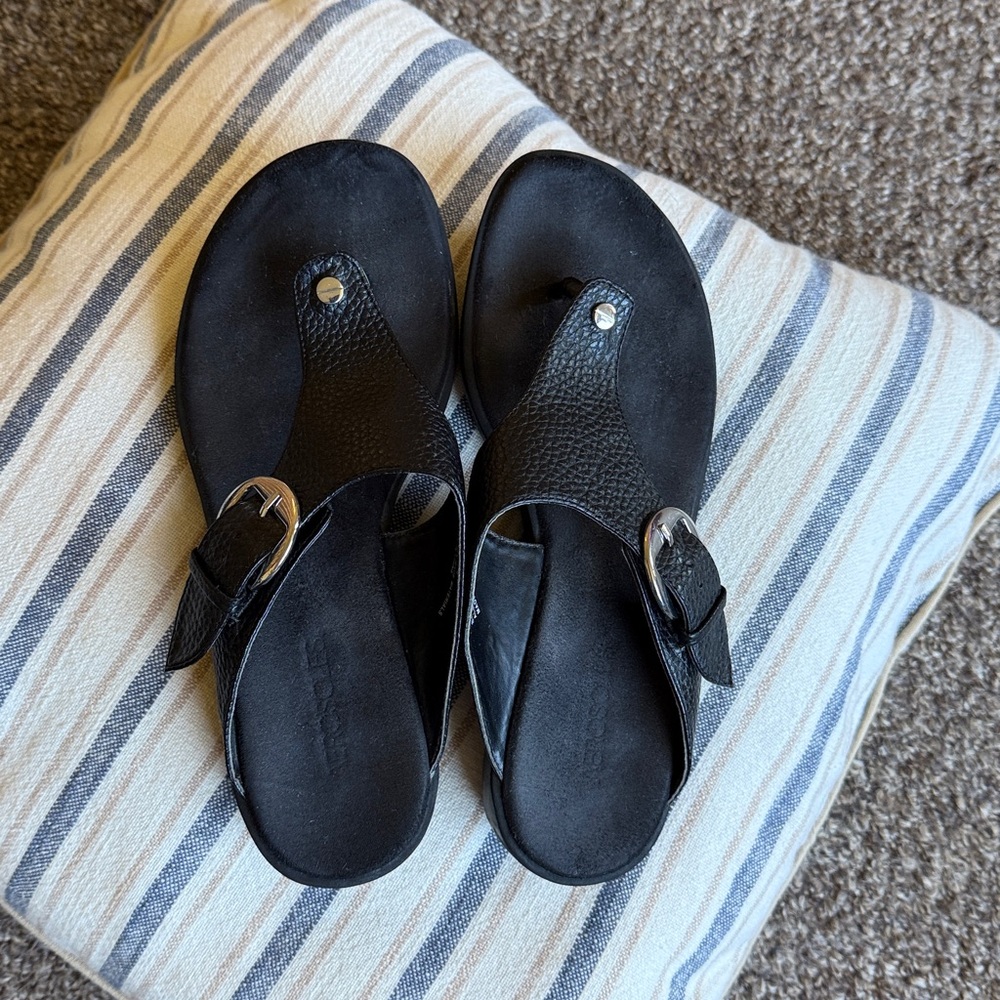 Aerosols Black Thong Sandals with Silver Buckle - Picture 3 of 6